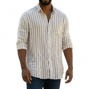 POLO RALPH LAUREN Linen Button Down Shirt in Beige/White Stripes Size XL